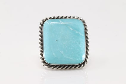 Native America Navajo Sterling Silver Kingman Turquoise Ring By A.L.