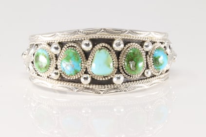 Native America Navajo Sterling Silver Sonora Gold Turquoise Bracelet Cuff By Darrell Morgan.