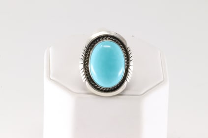 Native America Navajo Sterling Silver Turquoise Ring By A.M.