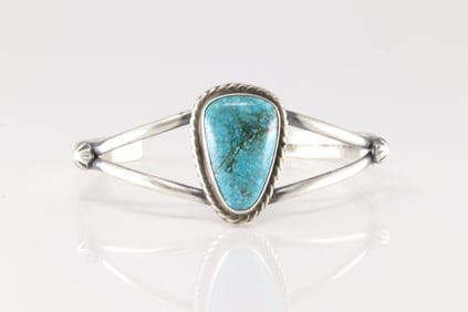 Native America Navajo Sterling Silver Kingman Turquoise Bracelet Cuff By Augustine Largo.