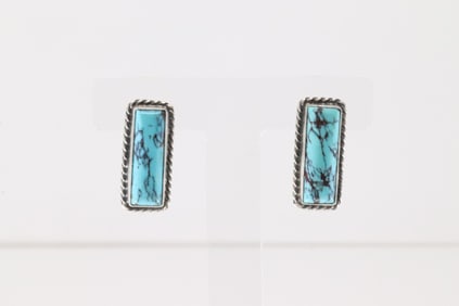 Native America Navajo Sterling Silver Kingman Turquoise Post Earring's By Augustine Largo.