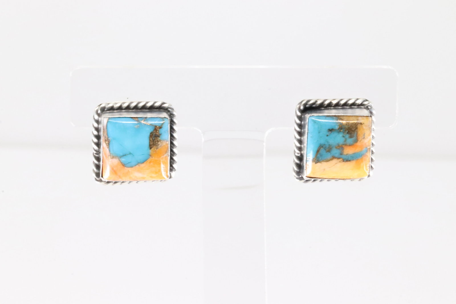 Native America Navajo Sterling Silver Turquoise Compress Post Earring's By Judith Dixon.: This is a Native America Navajo Sterling Silver Turquoise Compress Post Earring's By Judith Dixon.