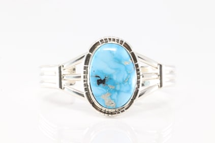 Native America Navajo Sterling Silver Turquoise Bracelet Cuff By S.E.