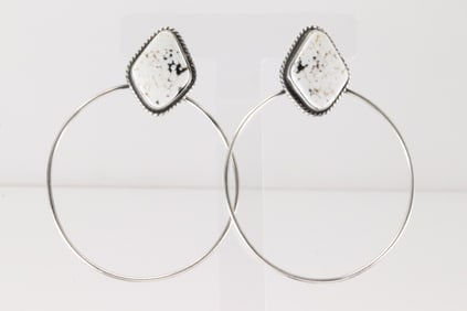Native America Navajo Sterling Silver White Buffalo Hoop Post Earring's By Elouise Kee.