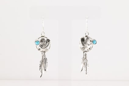 Native America Navajo Sterling Silver Turquoise Eagle Dangling Earring's By Rosie Chee.
