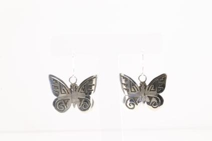 Native America Navajo Sterling Silver Butterfly Dangling Earring's By Sonny Gene Jr.