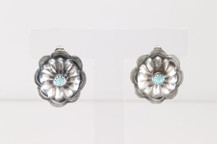 Native America Navajo Sterling Silver Turquoise Conch Post Earring's By B.