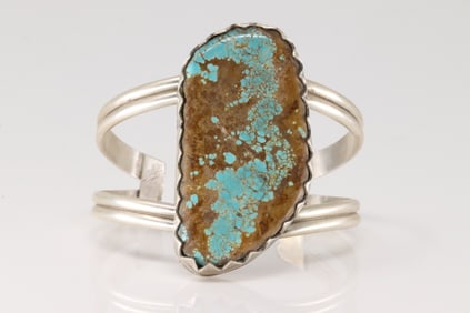 Native America Navajo Sterling Silver Kingman Turquoise Bracelet Cuff By Danny Henio.