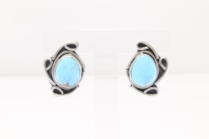 Native America Navajo Sterling Silver Turquoise Post Earring's By C.P.