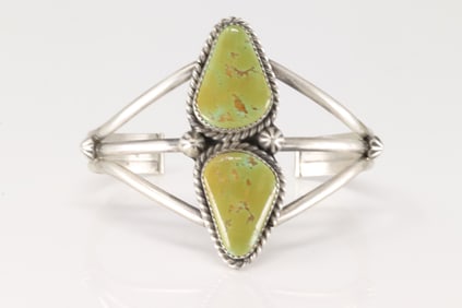 Native America Navajo Sterling Silver Kingman Turquoise Bracelet Cuff By Augustine Largo.