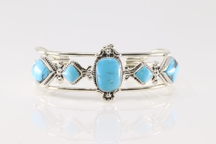 Native America Navajo Sterling Silver Turquoise Bracelet Cuff By Mike Smith.