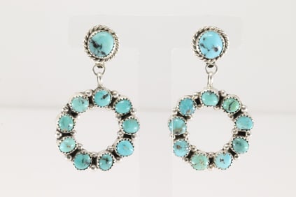 Native American Navajo Sterling Silver Kingman Turquoise Post / Dangling Earring's By Maxine