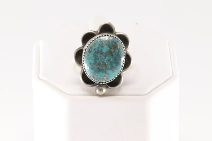 Native America Navajo Sterling Silver Turquoise Ring By M.