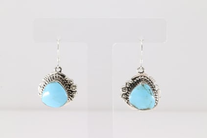 Native America Navajo Sterling Silver Turquoise Dangling Earring's By Arlene Lewis.