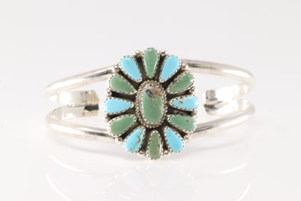 Native America Navajo Sterling Silver Kingman Turquoise Bracelet Cuff By Alicia Wilson.