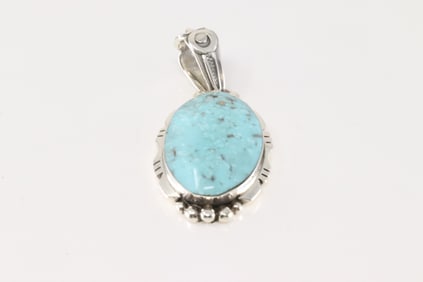 Native America Navajo Sterling Silver Turquoise Pendant By Phyllis A.Smith.