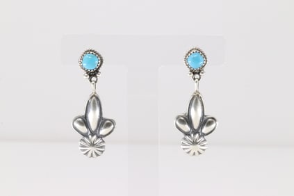 Native America Navajo Sterling Silver Turquoise Post / Dangling Earring's By Judy Largo.