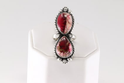 Native America Navajo Sterling Silver Turquoise Compressed Ring By Eugene Belone.