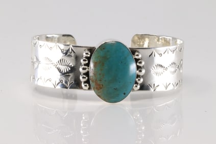 Native America Navajo Sterling Silver Turquoise Bracelet Cuff By Daniel Dakai.