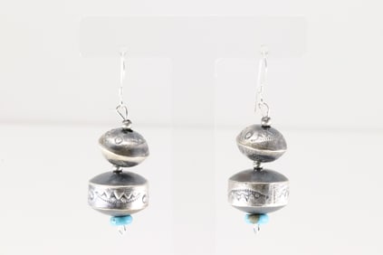 Native America Navajo Sterling Silver Turquoise & Beaded Dangling Earring's By Sophia Becenti.