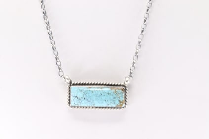 Native America Navajo Sterling Silver Kingman Turquoise Necklace By Elouise Kee.