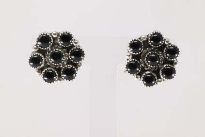 Native America Navajo Sterling Silver Black Onyx Post Earring's By Maxine Ramirez.