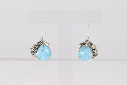 Native America Navajo Sterling Silver Turquoise Dangling Earring's By Arlene Lewis.