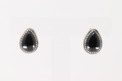 Native America Navajo Sterling Silver Black Onyx Post Earring's By Theresa Smith.