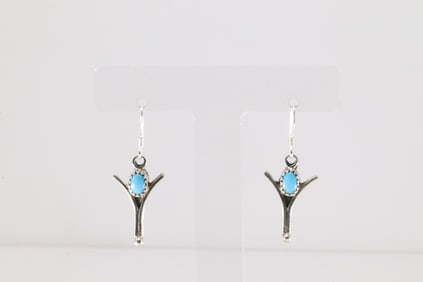 Native America Navajo Sterling Silver Turquoise Dangling Earring's By Sharon McCarthy.