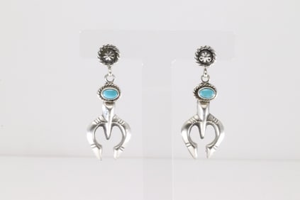 Native America Navajo Sterling Silver Turquoise Naja Post / Dangling Earring's By Annie Spencer.