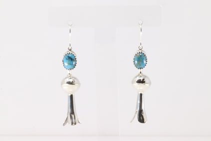 Native America Navajo Sterling Silver Turquoise Blossom Dangling Earring's By Emily Tsosie.