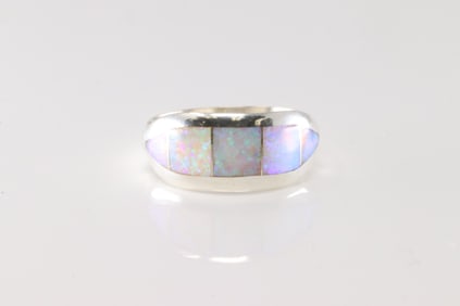Native America Navajo Sterling Silver Opal Inlay Ring By T.N.
