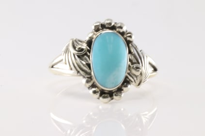 Native America Navajo Sterling Silver Turquoise Ring By Alice Rose Saunders.