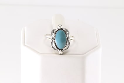 Native America Navajo Sterling Silver Turquoise Ring By Rosemary Saunders.