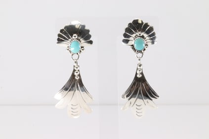 Native America Navajo Sterling Silver Turquoise Post / Dangling Earring's Genevieve Francisco.