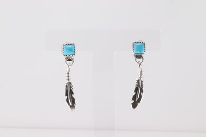 Native America Navajo Sterling Silver Turquoise Post / Dangling Earring's By Jerold Joe.