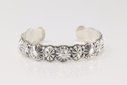 Native America Navajo Sterling Silver Solid Stamped Bracelet Cuff By Thomas Yazzie.