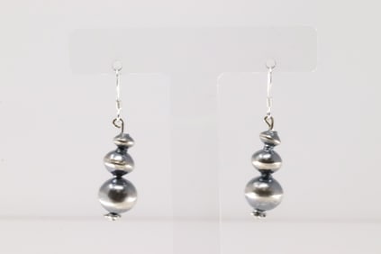 Native America Navajo Sterling Silver Pearl Beaded Dangling Earring's By Treva Jim.