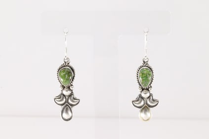 Native America Navajo Sterling Silver Sonora Gold Turquoise Dangling Earring's By Verley Betone.