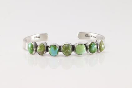 Native America Navajo Sterling Silver Sonora Gold Turquoise Bracelet Cuff By Tom Lewis.