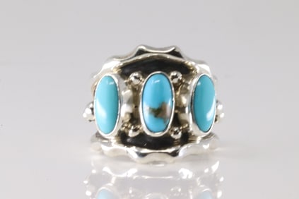 Native America Navajo Sterling Silver Turquoise Ring By Andrew Vandever.