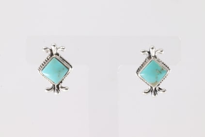 Native America Navajo Sterling Silver Turquoise Post Earring's By Louise Joe.
