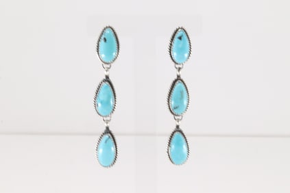 Native America Navajo Sterling Silver Kingman Turquoise Post / Dangling Earring's By Trish Largo.