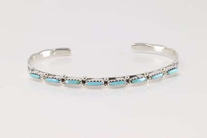 Native America Zuni Sterling Silver Turquoise Bracelet Cuff By Murray Hannaweeka.