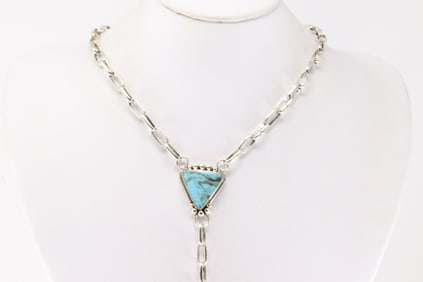 Native America Navajo Sterling Silver Turquoise Necklace By Charlene Yazzie.
