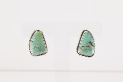 Native America Navajo Sterling Silver Kingman Turquoise Post Earring's By Judith Dixon.
