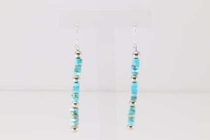 Native America Navajo Sterling Silver Turquoise & Pearl Beaded Dangling Earring's.