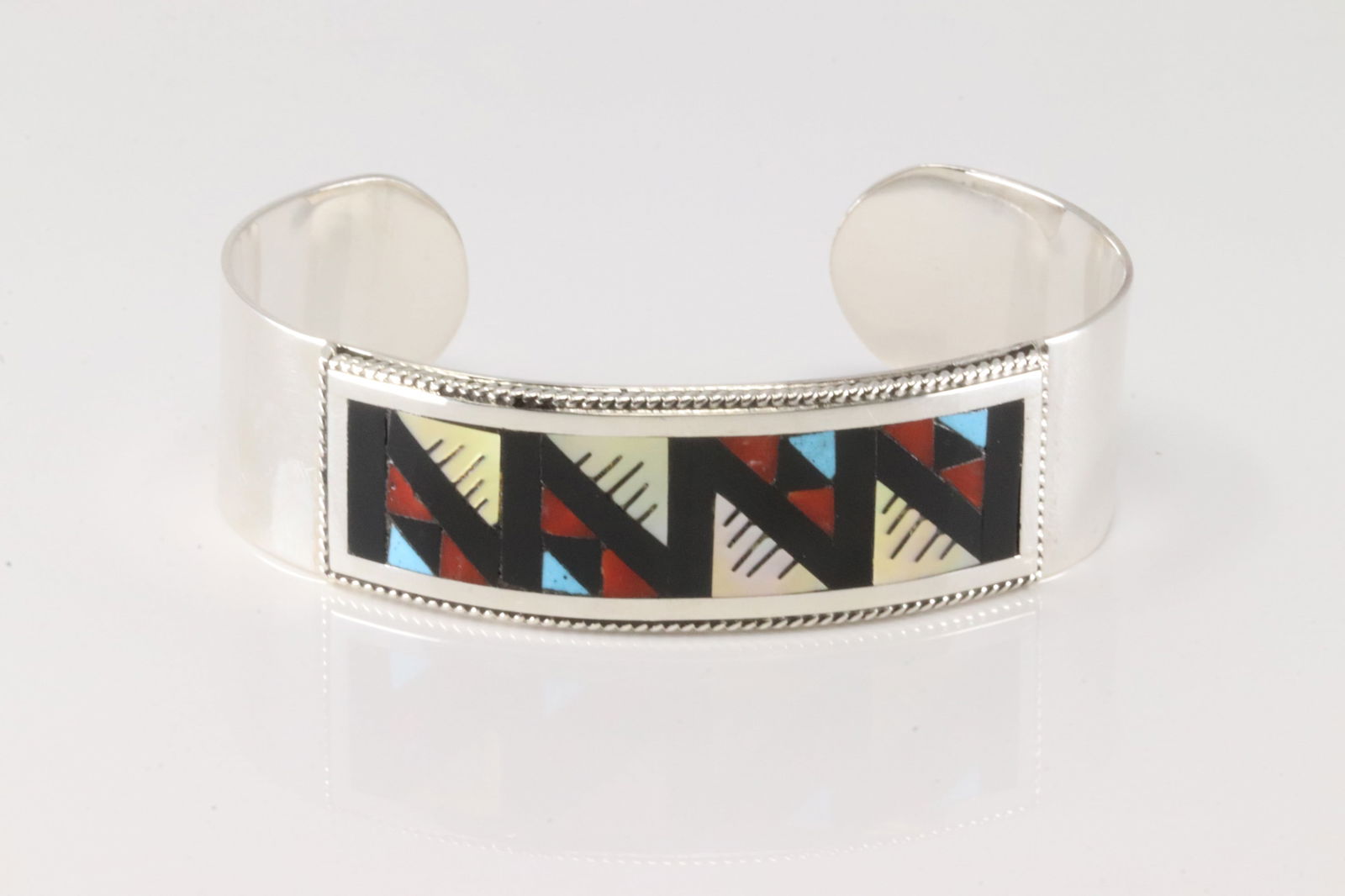 Native America Zuni Sterling Silver Multi-Color Stone Inlay Bracelet Cuff By Leander L. (1 of 4)