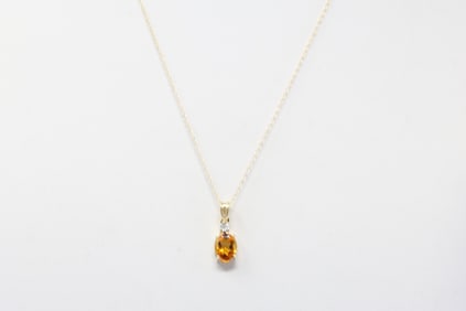 Citrine & Diamond Pendant / Necklace 10Kt.