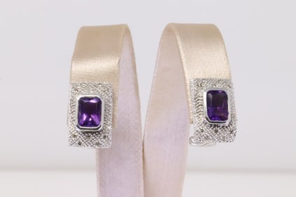 14Kt White Gold Amethyst / Diamond Earring.